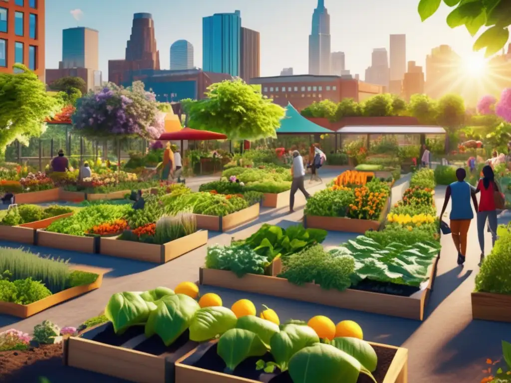 Jardín comunitario vibrante en ciudad bulliciosa Estrategias de inversión para comunidades desfavorecidas en un vibrante jardín comunitario urbano: diversidad, sostenibilidad y colaboración