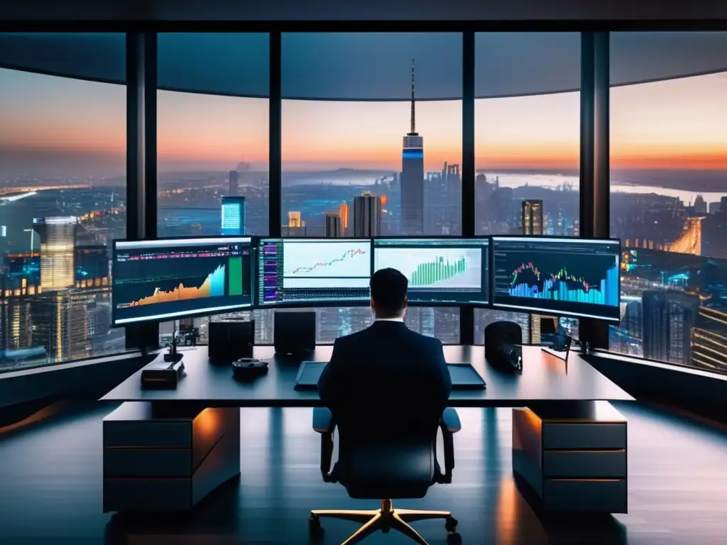 Moderna sala de trading con tecnología avanzada Estrategias de inversión a corto plazo en moderno trading room