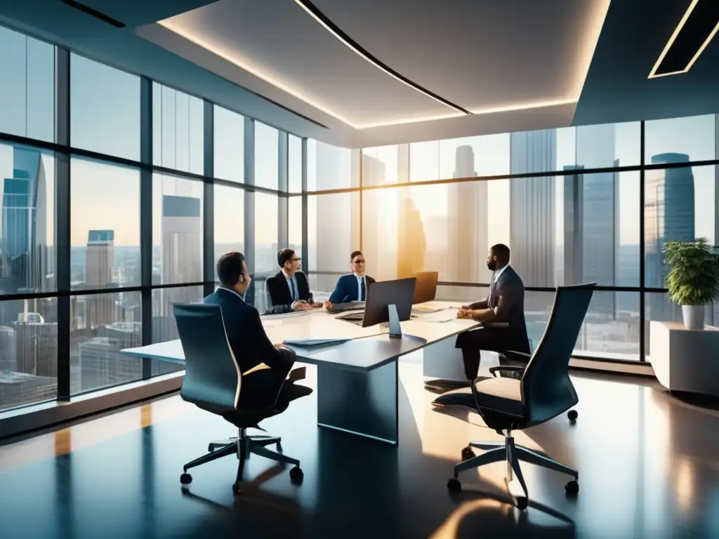 Oficina moderna y profesionales analizando mercado Estrategias de inversión a corto plazo en oficina moderna con profesionales analizando mercado