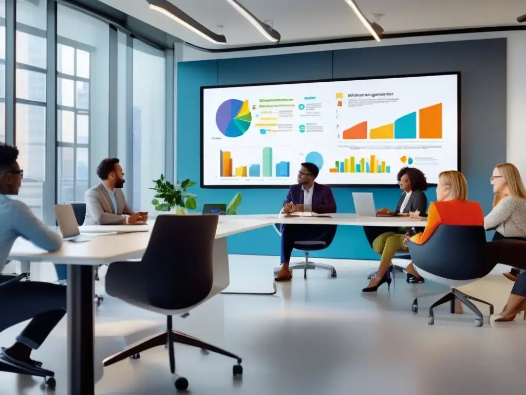 Oficina moderna y diversa Estrategias de inversión en un espacio de oficina moderno y diverso, con colaboración y profesionalismo