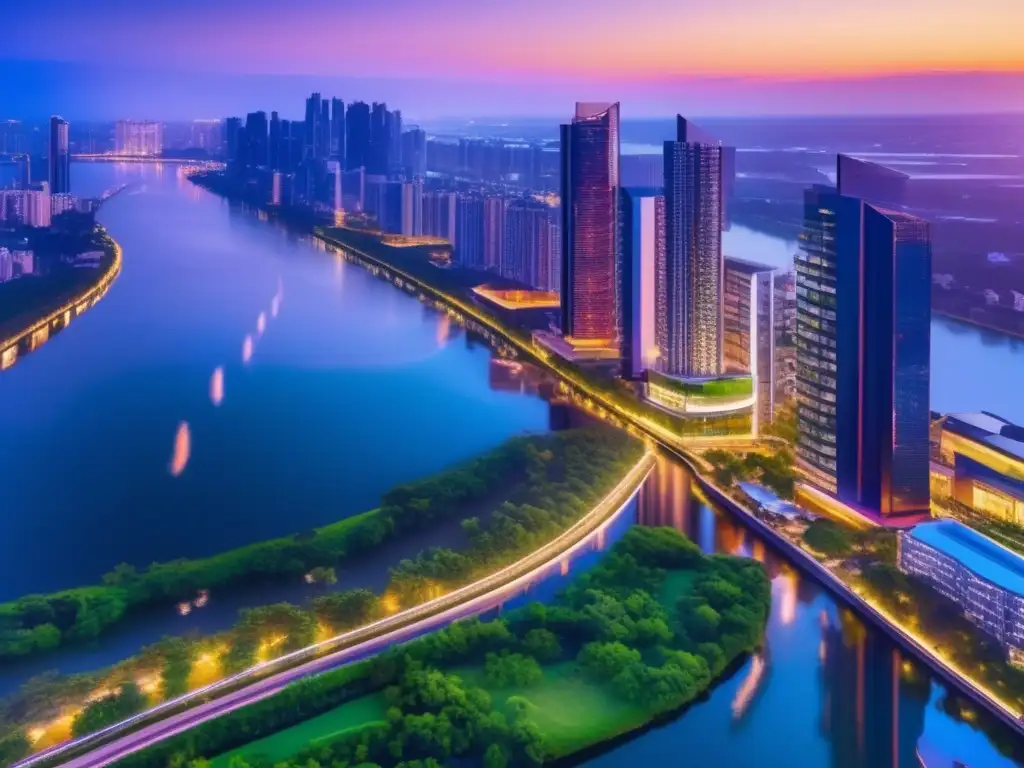 Ciudad moderna al atardecer Estrategias de inversión en ETFs de dividendos en una moderna ciudad al atardecer