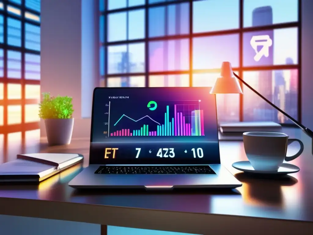 Escritorio moderno con ETFs y gráficos de dividendos Estrategias de inversión en ETFs de dividendos