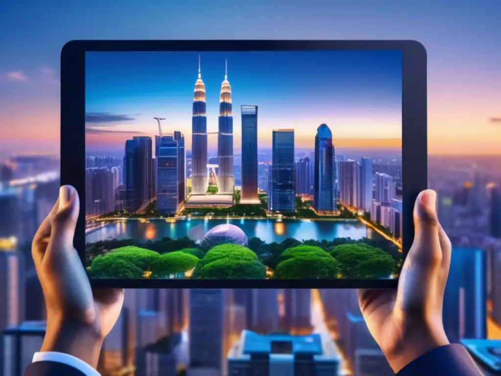 Inversión inmobiliaria estratégica Estrategias inversión inmobiliaria rentable: ciudad moderna, rascacielos iluminados y naturaleza exuberante