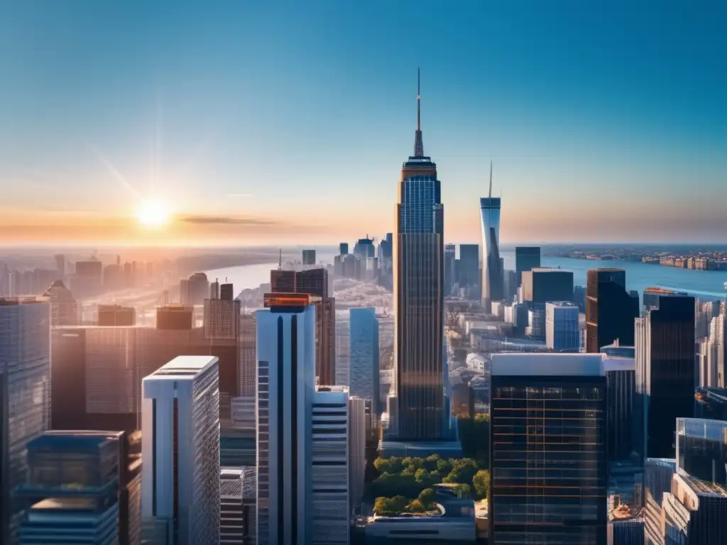 Ciudad moderna con rascacielos altos Estrategias inversión inmobiliaria rentable en moderna ciudad de rascacielos y éxito