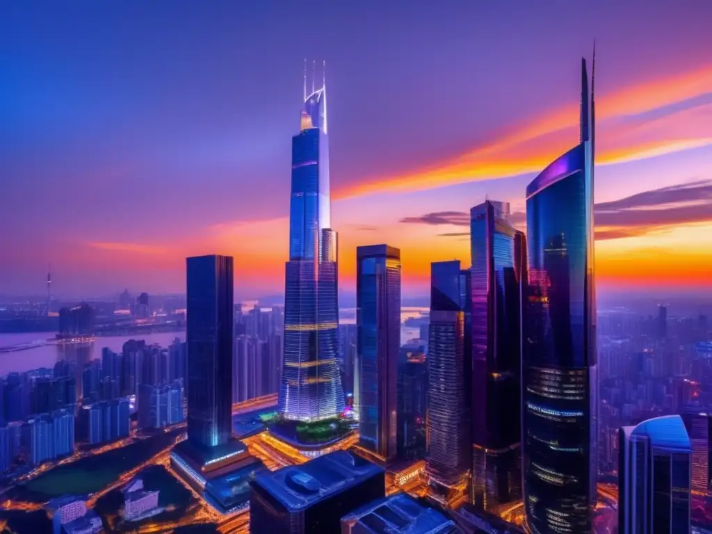 Skyline urbana moderna al atardecer Estrategias de inversión a largo plazo en una ciudad moderna al atardecer
