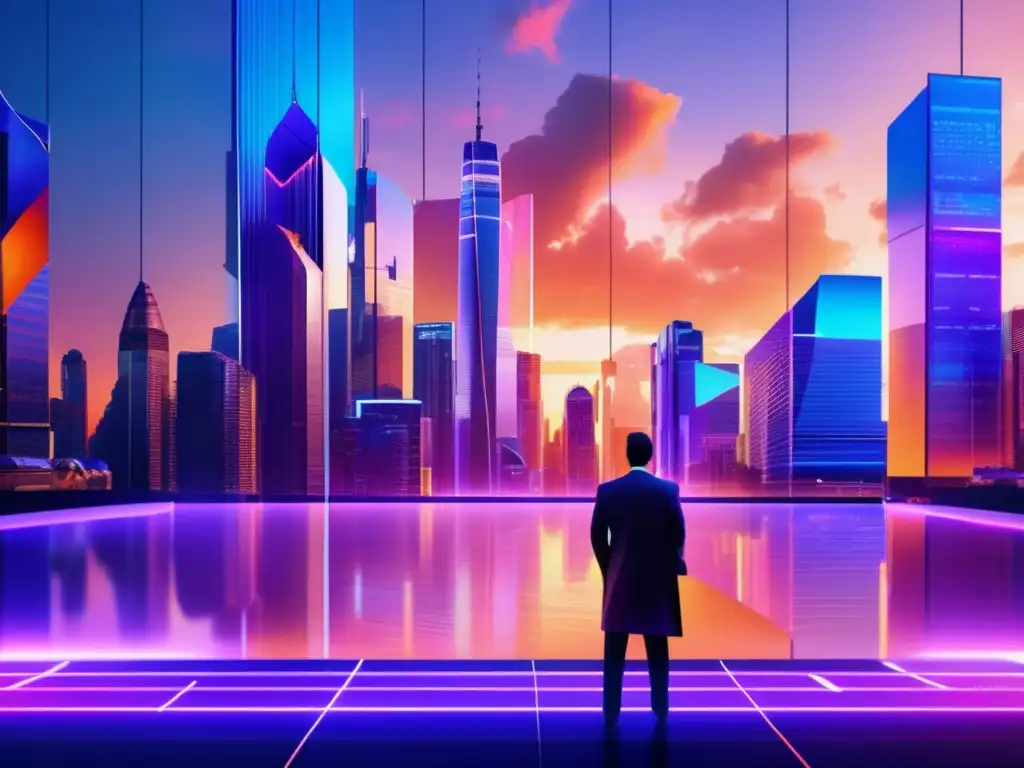 Estrategias de inversión a largo plazo en una ciudad futurista Estrategias de inversión a largo plazo en una ciudad futurista con inversor confiado