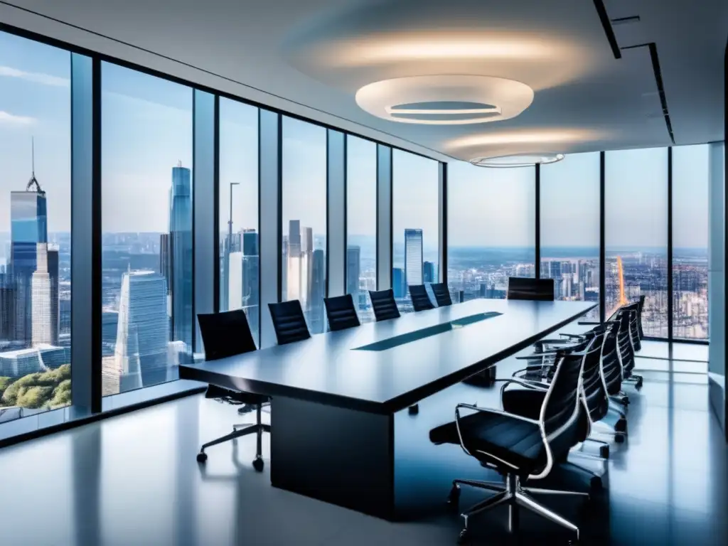 Oficina moderna con vista a la ciudad Estrategias de inversión a largo plazo bolsa en moderna oficina con vista panorámica y profesionales analizando informes