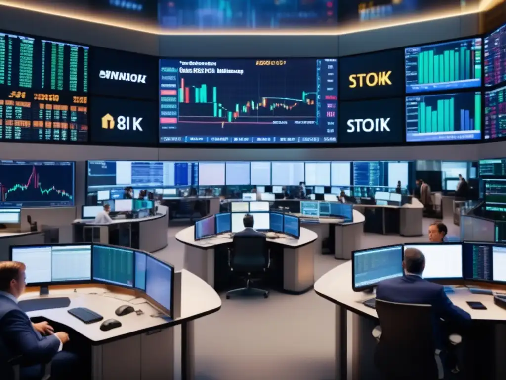 Traders en el mercado de valores Estrategias inversión en periodos volatilidad: frenética escena de trading con brokers, pantallas y análisis