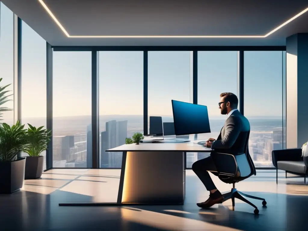 Espacio de oficina moderno y elegante Estrategias de inversión rentables en plataformas tradicionales en una oficina moderna y sofisticada
