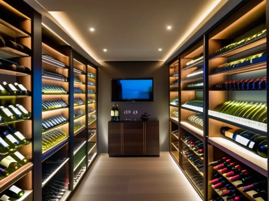 Elegante bodega de vinos contemporánea Estrategias de inversión en vinos y whisky: Bodega moderna y elegante con impresionante colección