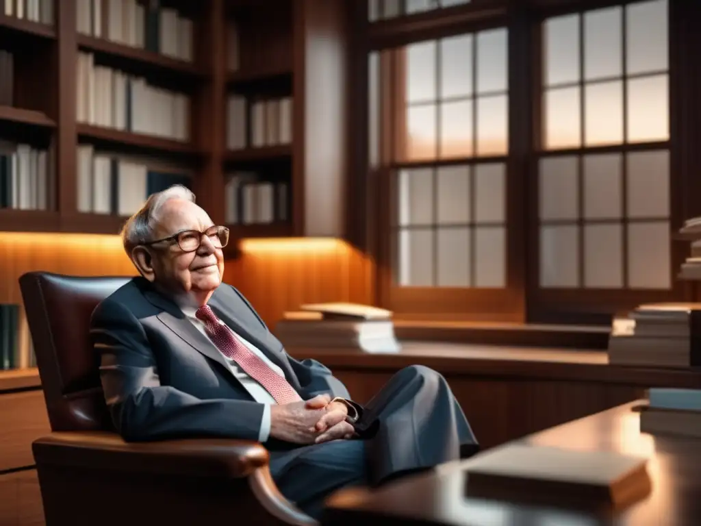 Estrategia calmada y visión de futuro Estrategias para reaccionar a noticias financieras con Warren Buffett en su oficina