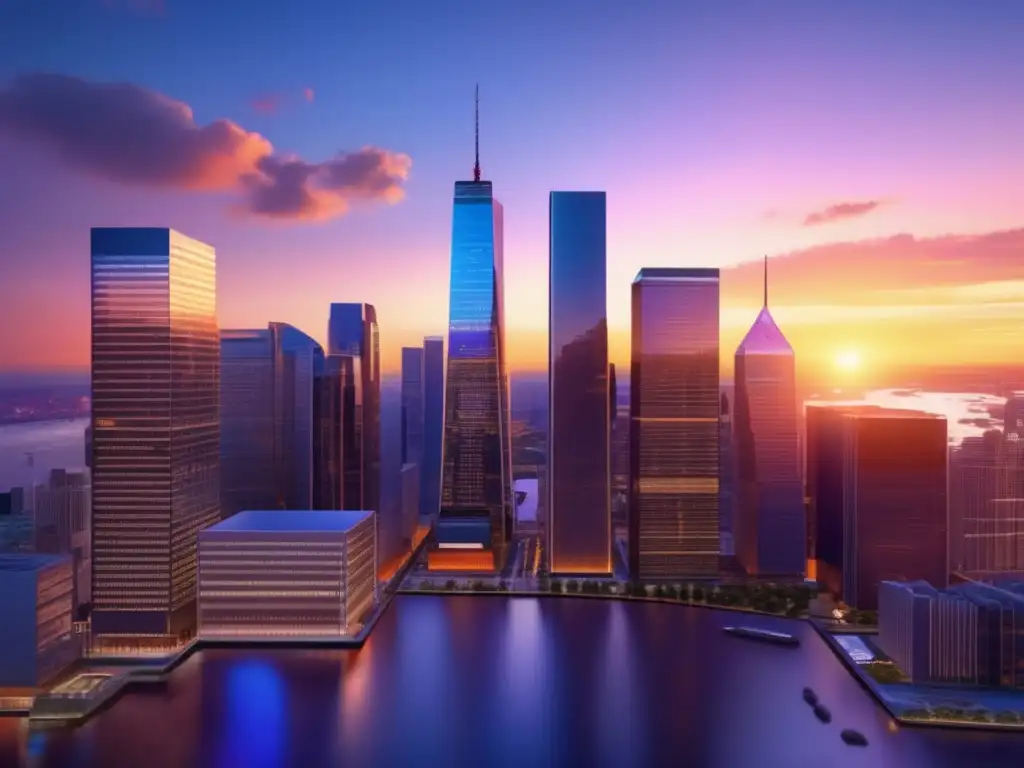 Rascacielos financieros al atardecer Estrategias de inversión para principiantes en un distrito financiero moderno al atardecer