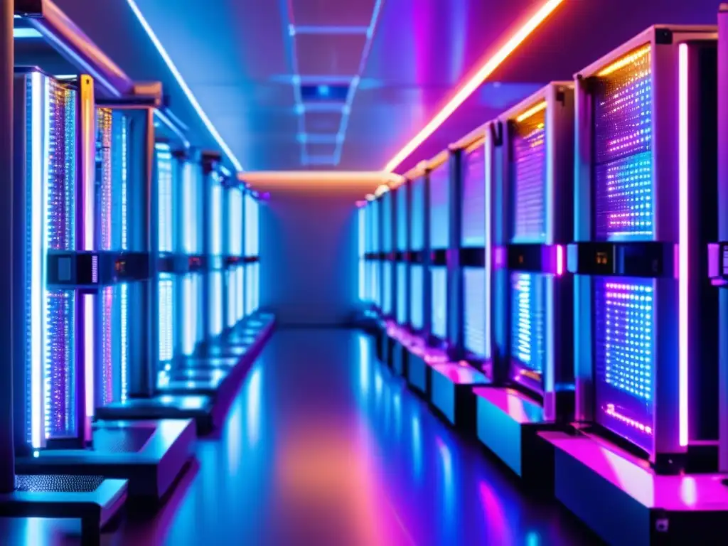 Futuro de la minería de criptomonedas Estrategias rentabilidad minería criptomonedas: Granja minera moderna con equipos de última generación y ambiente futurista