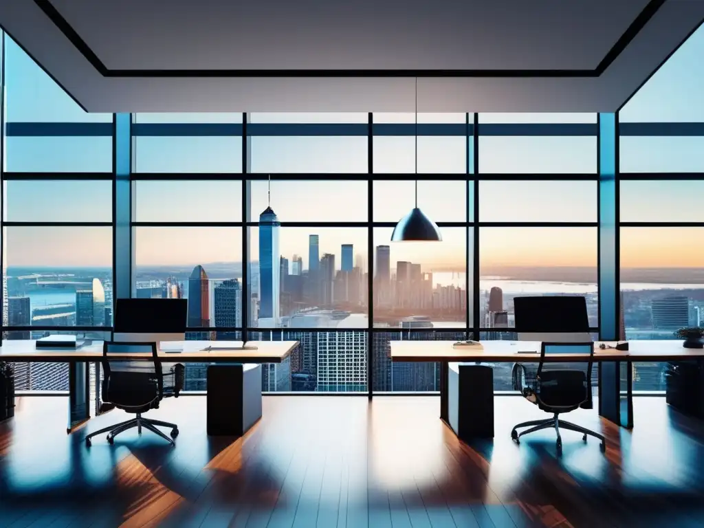 Oficina moderna con vista panorámica de la ciudad Estrategias rentables para inversiones a corto plazo en una oficina moderna con vista a la ciudad