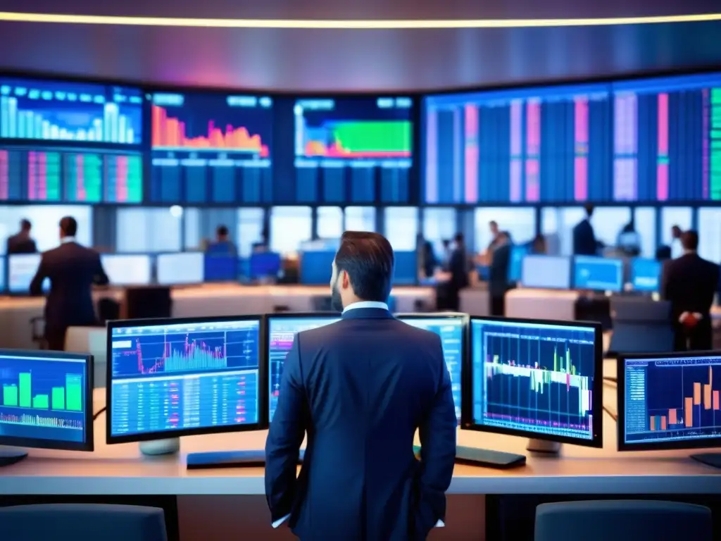 Traders en acción en piso de trading Estrategias para contrarrestar el riesgo de liquidez en la negociación financiera