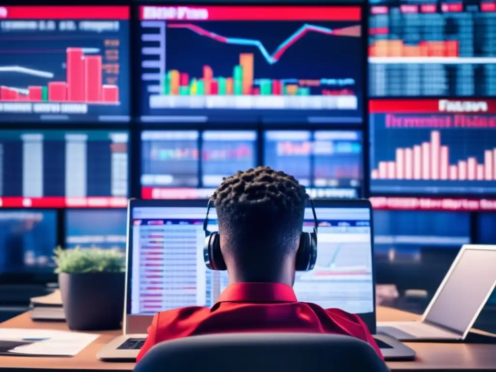 Estrés financiero y noticias negativas Estrés e impacto emocional por noticias financieras en una imagen 8k de una persona abrumada en un caótico entorno de noticias