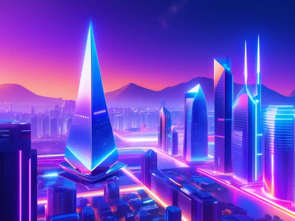 Futuristas ciudades Solana y Ethereum Solana vs Ethereum: Competencia financiera: Futuristas ciudades, tecnología avanzada y dinamismo en una imagen 8k