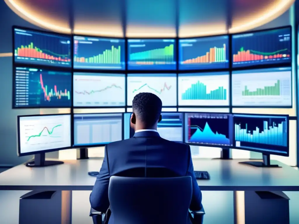 Analista financiero analizando datos bursátiles Experto financiero analizando datos bursátiles y gráficos en oficina moderna - Mentiras psicológicas invertir