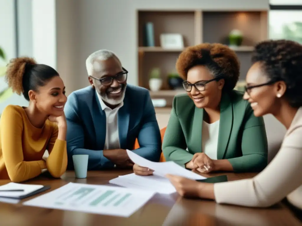 Familia multigeneracional planificando finanzas Familia discutiendo planificación financiera: Diversificación Intergeneracional en inversiones