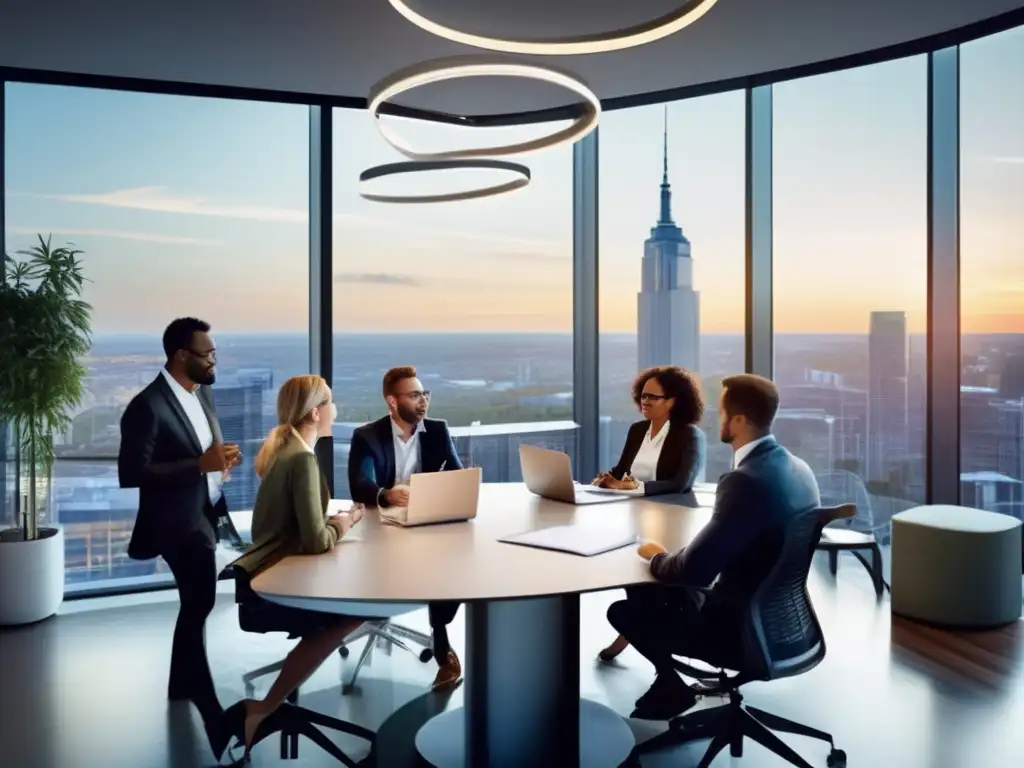 Profesionales colaborando en una oficina moderna Fase inicial de inversión en startups con profesionales colaborando en una oficina moderna y panorámica