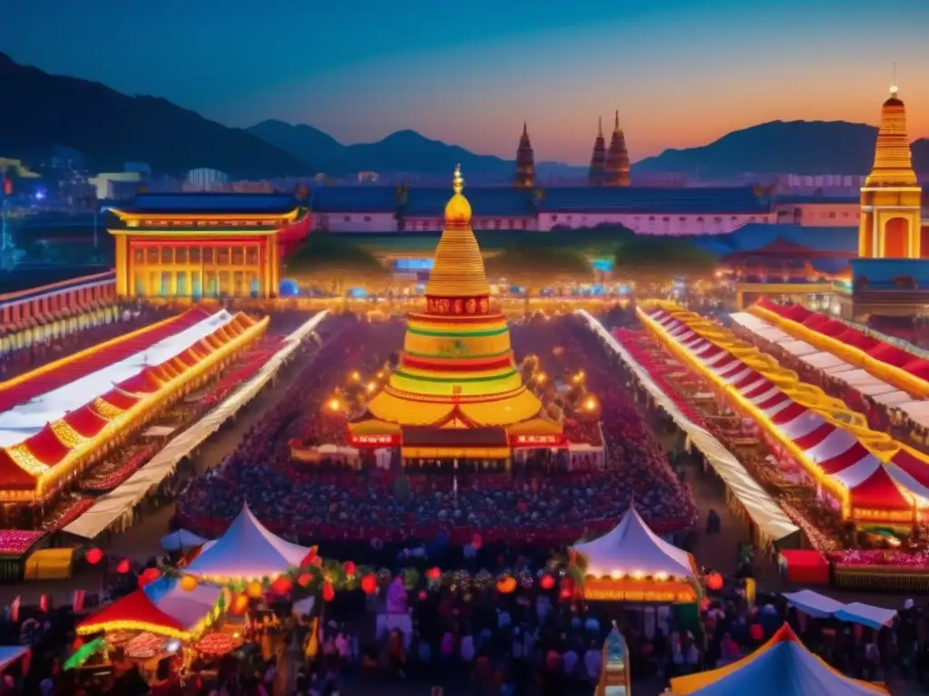 Festival nacional vibrante en la ciudad Festividades nacionales y mercado: una imagen impresionante en 8k que captura la esencia de un bullicioso festival nacional
