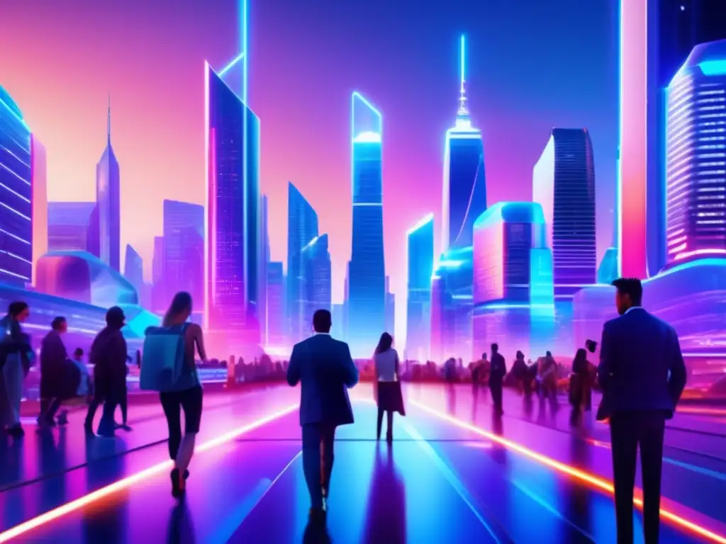 Futuro financiero tecnológico Innovación financiera: Fintech vs Bancos en ciudad futurista