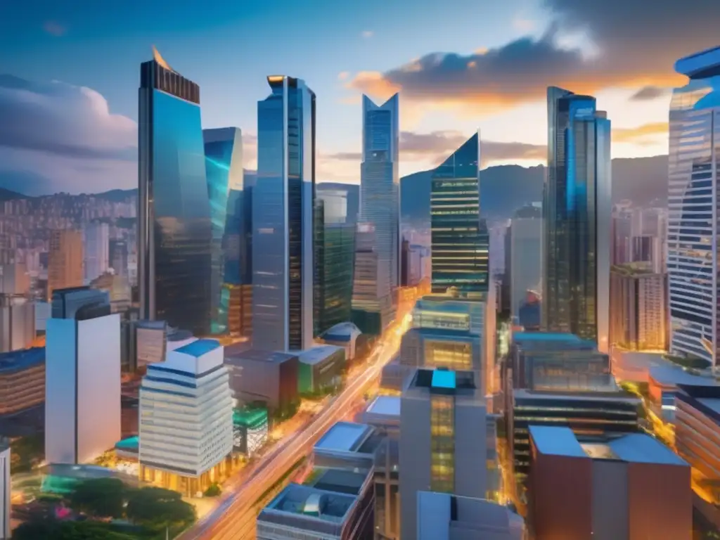 Distrito financiero próspero en Colombia Regulación financiera Colombia: imagen 8k detallada del distrito financiero en crecimiento con profesionales seguros e inversiones