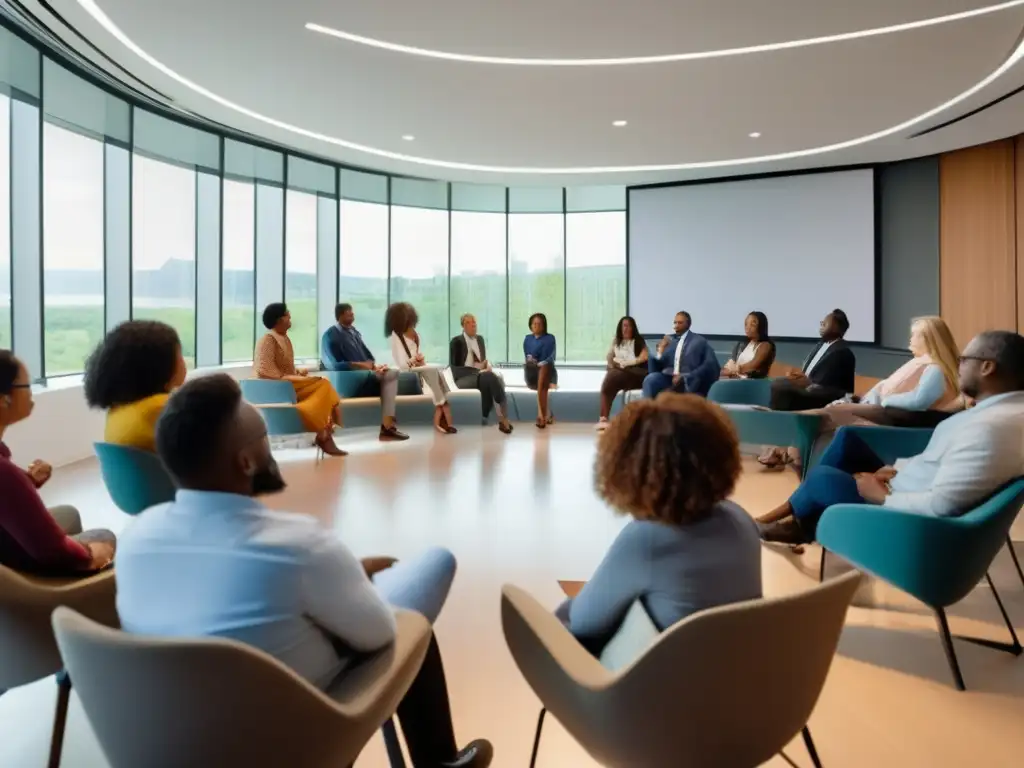 Taller de educación financiera colaborativa Inclusión financiera a través de la educación: personas en un aula moderna, colaborando y aprendiendo