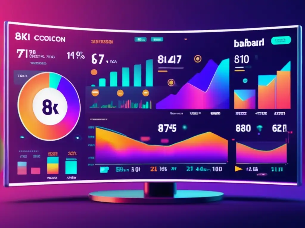 Futurista panel financiero con gráficos de altcoins Dashboard financiero futuro con gráficos altcoin en pantallas curvas, resalta rendimiento histórico altcoins análisis financiero