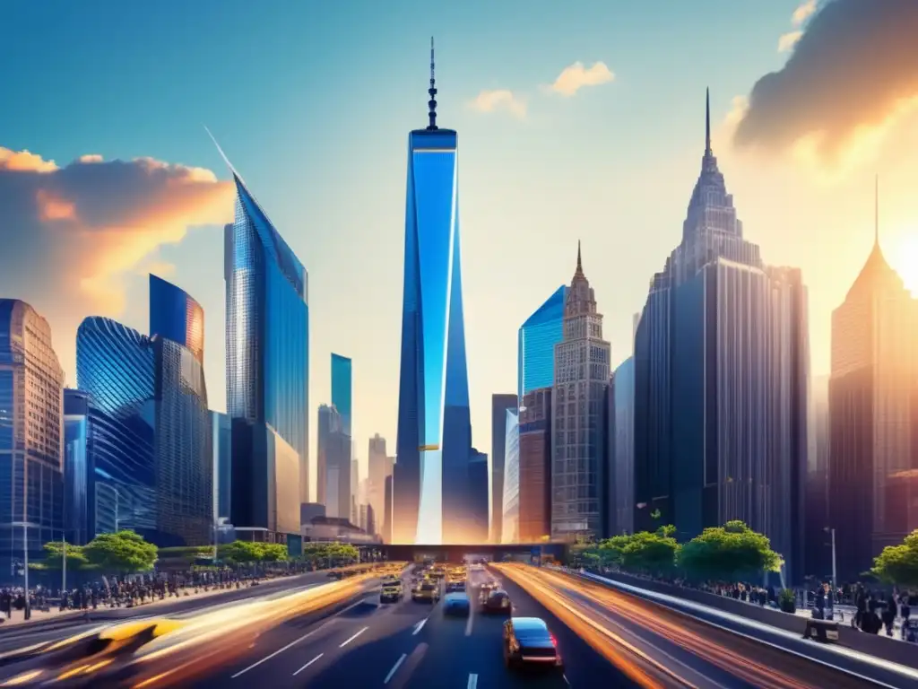 Ciudad futurista con profesionales en movimiento Cityscape financiero: Importancia de la regulación financiera
