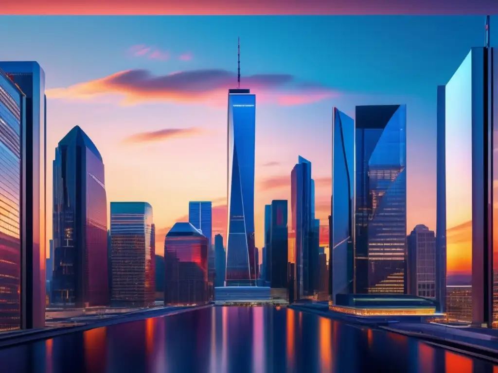 Distrito financiero moderno al atardecer Finanzas: Apalancamiento financiero para potenciar inversiones