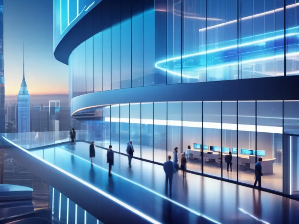 Edificio financiero de alta tecnología Finanzas futuristas con IA: Cursos especializados en inteligencia artificial financiera