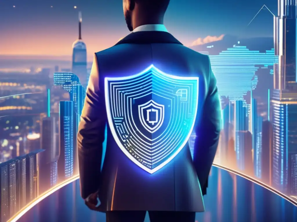 Protección cibernética avanzada y segura Cómo proteger tus finanzas de hackers: escudo cibernético futurista, seguridad en contraseñas, autenticación de dos factores, redes seguras