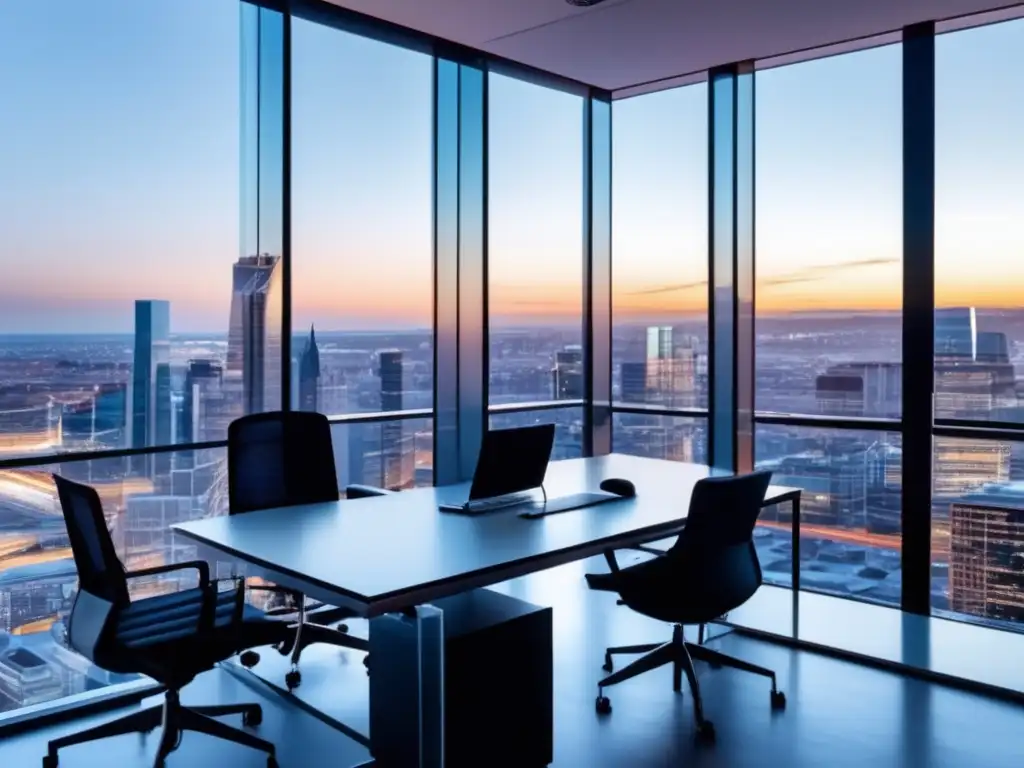 Oficina moderna con vista panorámica y experto en planificación fiscal Planificación fiscal para herencia e inversiones en una oficina moderna con vista panorámica de la ciudad