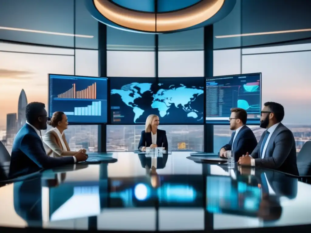 Profesionales debaten inversiones Fiscalidad internacional: inversiones transfronterizas con profesionales diversificados, tecnología y paisajes urbanos