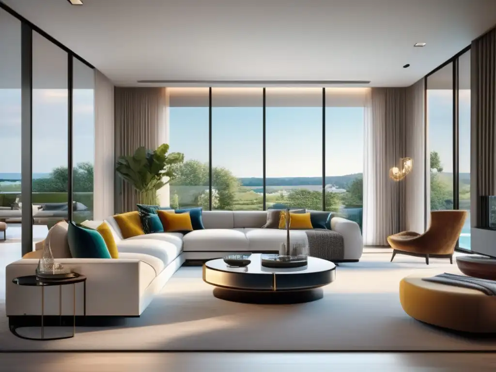 Espacio de vida moderno y lujoso Flipping inmobiliario 2023: lujoso y moderno piso con ventanales, sala elegante y cocina de alta gama
