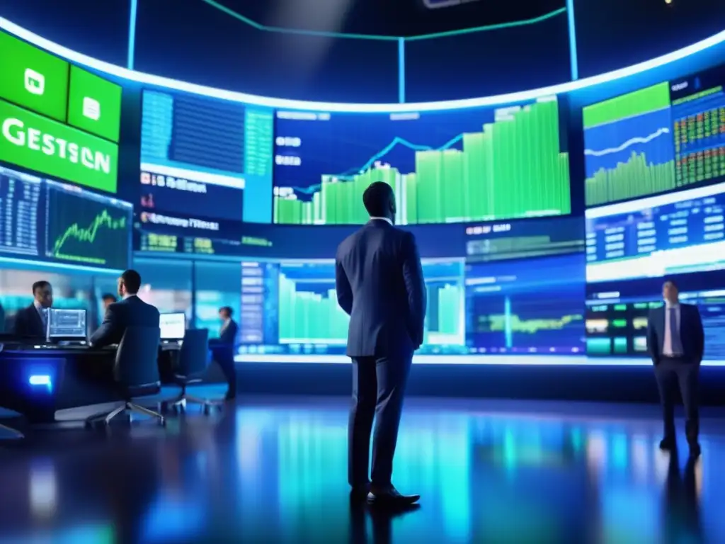 Traders en bolsa con energía y urgencia FOMO en finanzas: Imagen 8k de una bulliciosa bolsa de valores, traders analizan gráficos y datos financieros en pantallas gigantes