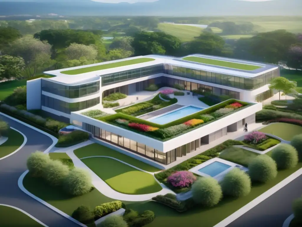 Moderno hospital rodeado de naturaleza Invertir en fondos inmobiliarios salud, moderna instalación sanitaria rodeada de naturaleza, innovación y confianza