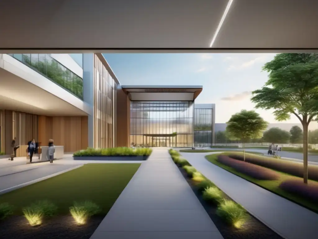 Edificio de salud moderno y sofisticado Invertir en fondos inmobiliarios salud: moderna instalación sanitaria con diseño arquitectónico innovador y entorno urbano verde