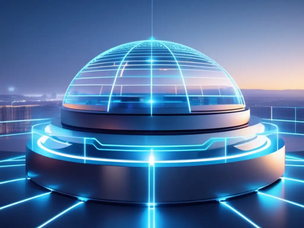 Fortaleza digital futurista con seguridad avanzada Fortaleza digital futurista protegida por avanzados sistemas de seguridad y tecnología vanguardista