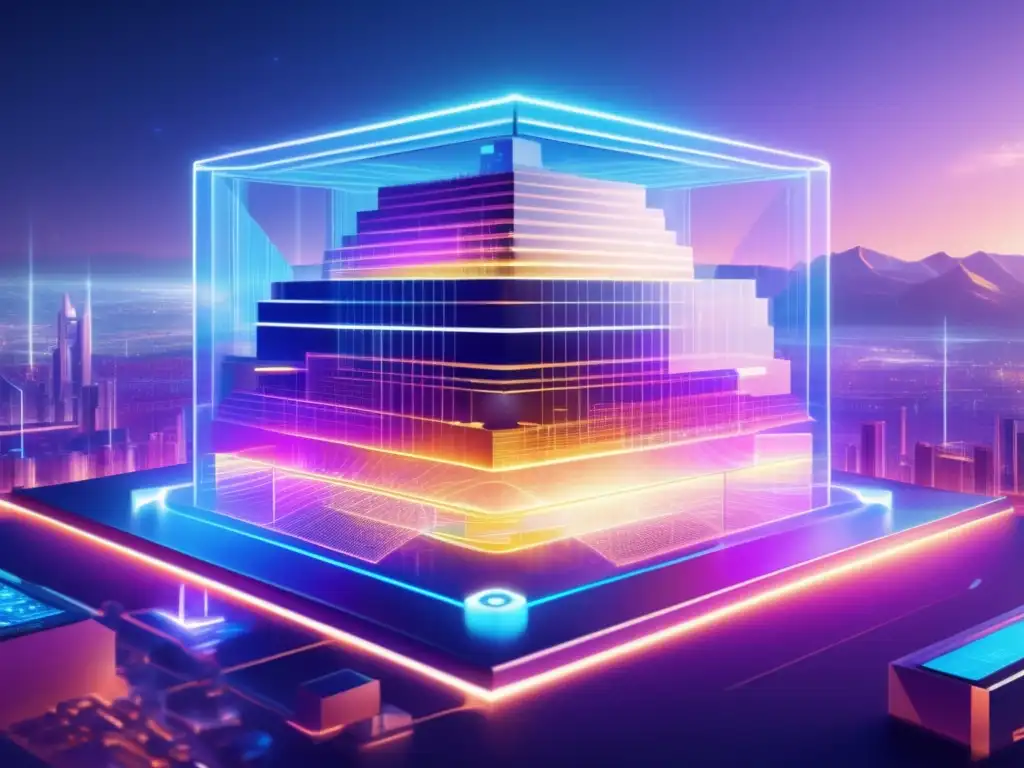 Futurofortaleza digital con escudos de energía Fortaleza digital futurista con seguridad avanzada en Blockchain