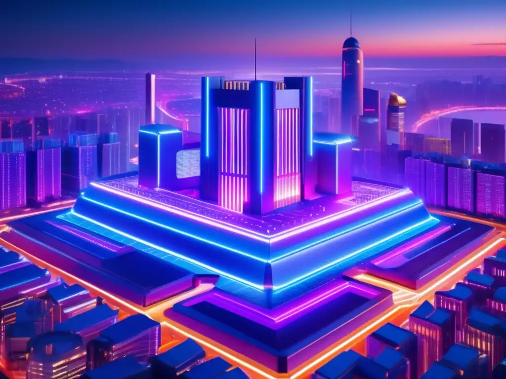Fortaleza digital futurista en la ciudad (50 caracteres) Fortaleza digital segura en inversiones Bitcoin