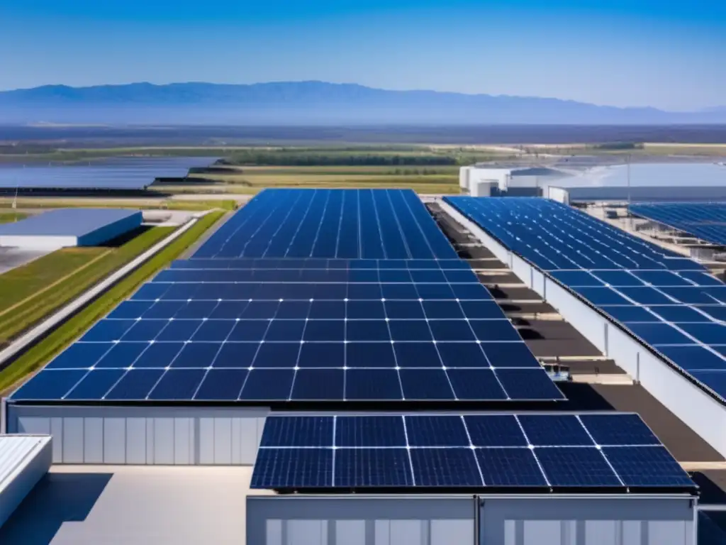 Instalación solar industrial avanzada Guía práctica inversión fotovoltaica: Instalación solar industrial avanzada con paneles negros y eficientes en un complejo industrial