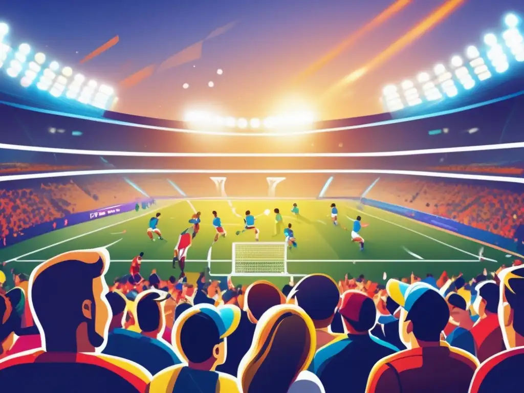 Estadio lleno de aficionados entusiastas Invertir en franquicias deportivas rentables: imagen vibrante de un estadio lleno de fanáticos entusiastas, jugadores en acción y energía deportiva