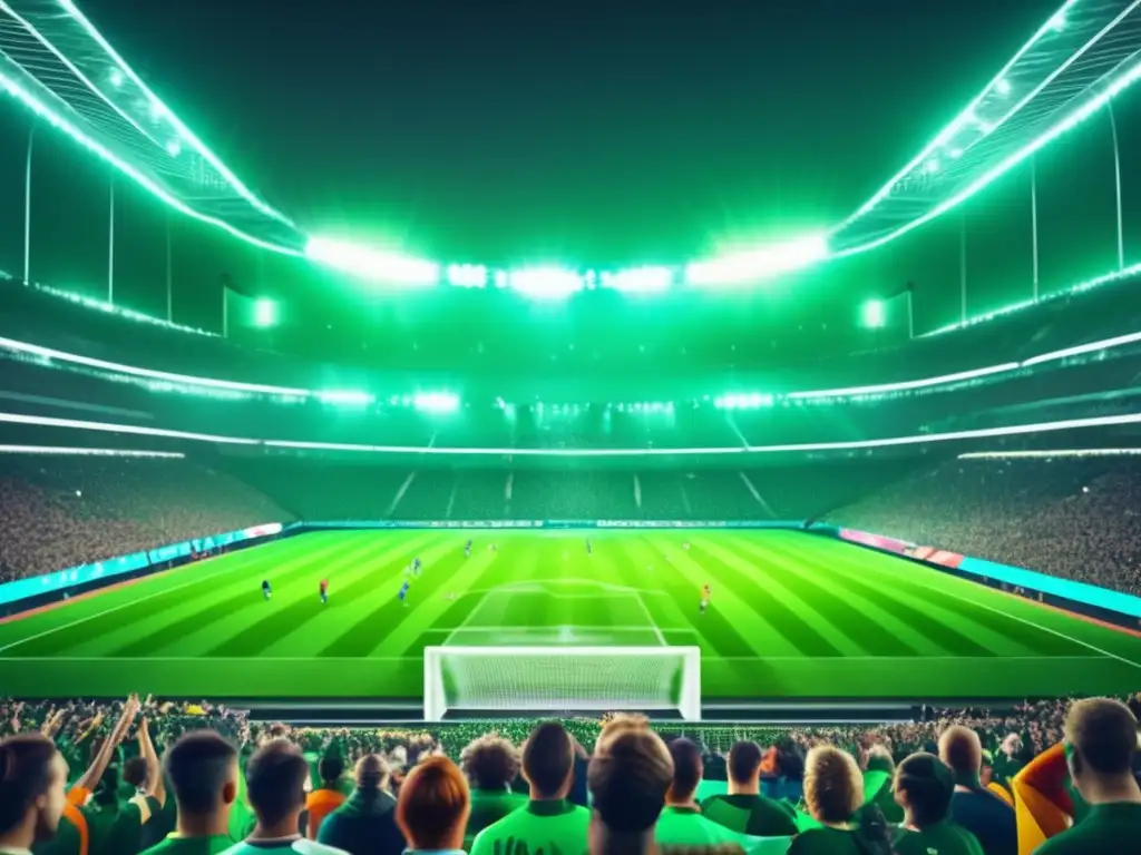 Emocionante estadio deportivo lleno de fans entusiastas Invertir en franquicias deportivas rentables - Imagen impresionante de un estadio moderno lleno de fanáticos entusiastas con camisetas y banderas