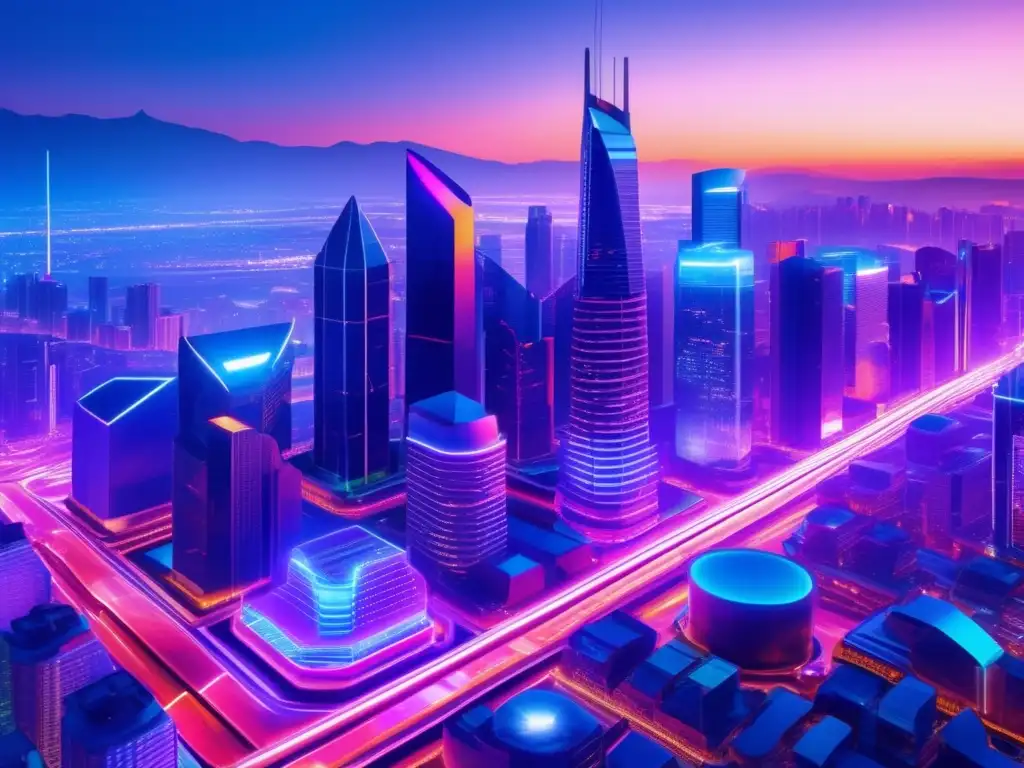 Ciudad futurista con blockchain Futura ciudad blockchain: Beneficios de diversificar con Blockchain