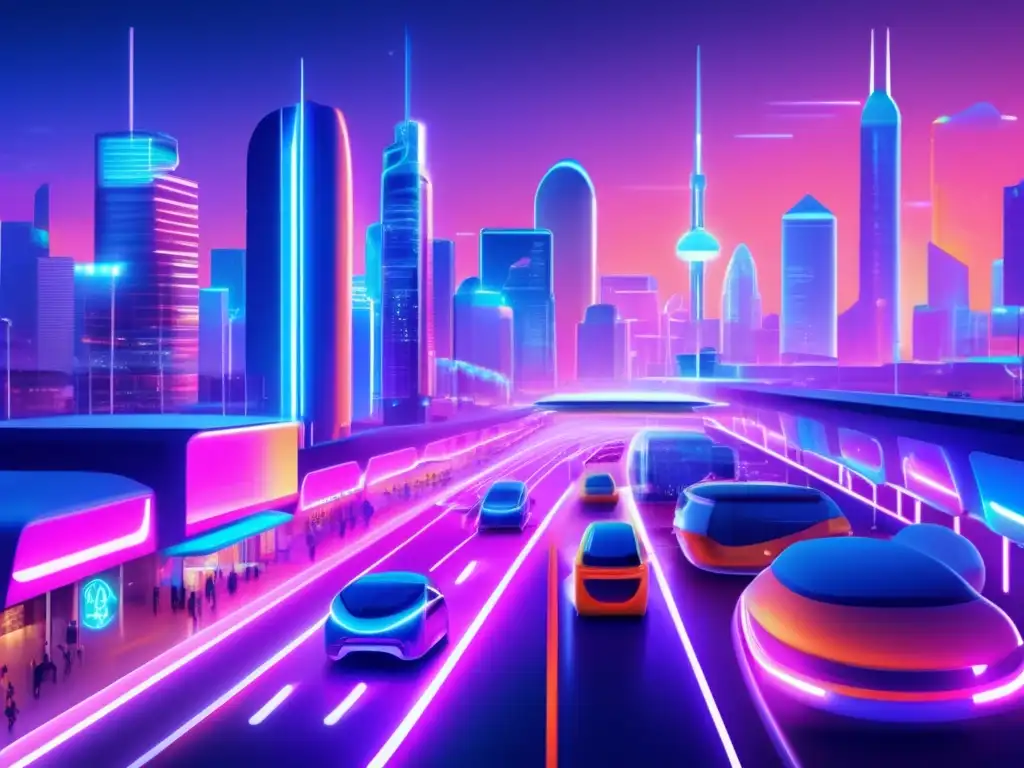 Futuro smart city con criptomonedas Futura ciudad inteligente con arquitectura moderna y criptomonedas líderes en Smart Cities