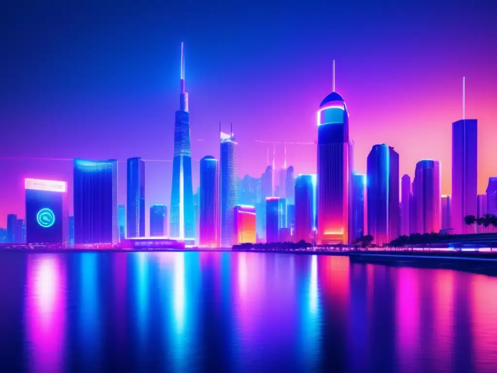 Ciudad futurista iluminada por luces de neón Futura ciudad nocturna con altcoins: estrategias de inversión para principiantes