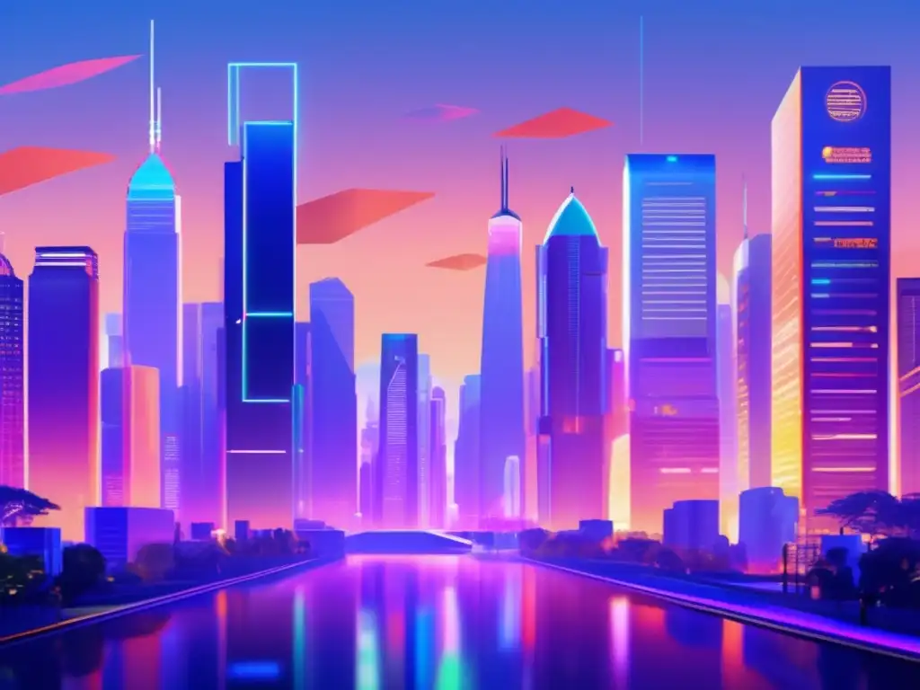 Futurista ciudad con roboadvisors en planificación de jubilación Futurista ciudad con robóticadvisors para planificar jubilación