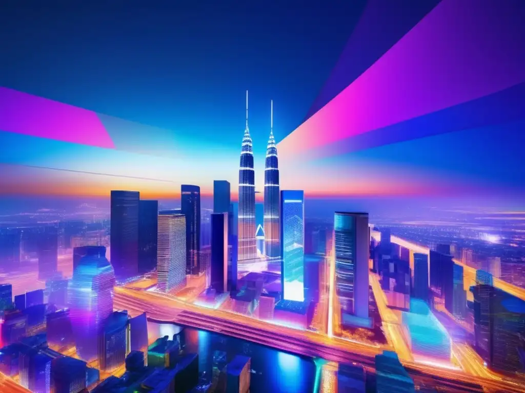 Ciudad futurista con Big Data Futurista ciudad con Big Data en análisis financiero